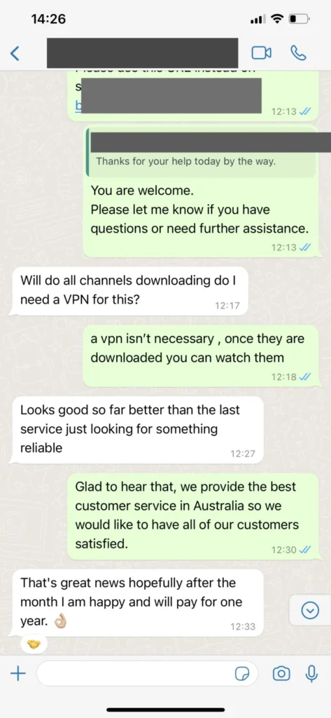 WhatsApp customer feedback screenshot 3 for Newdytv IPTV